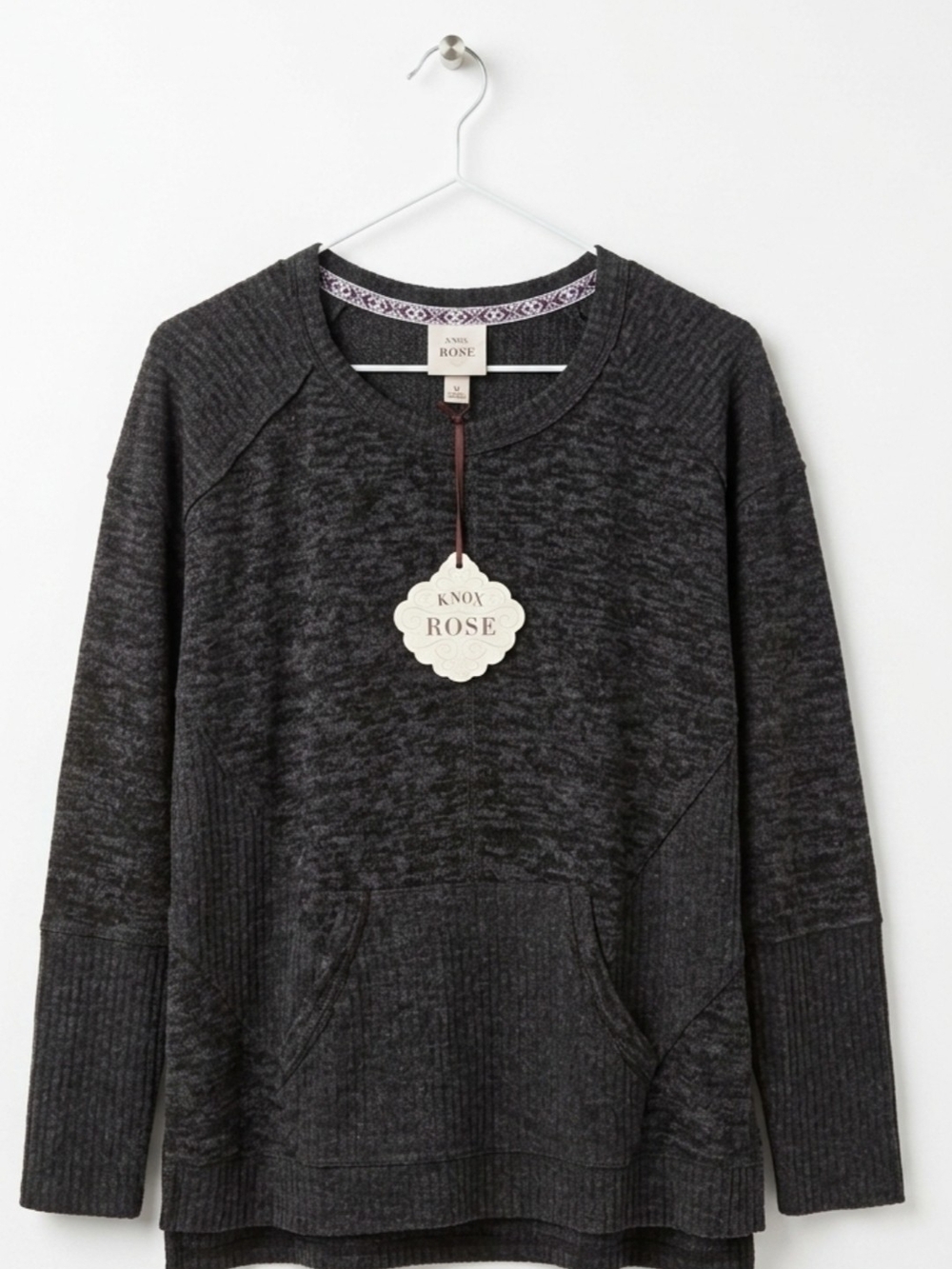 Knox Rose Dark Charcoal Ribbed Crewneck Sweater